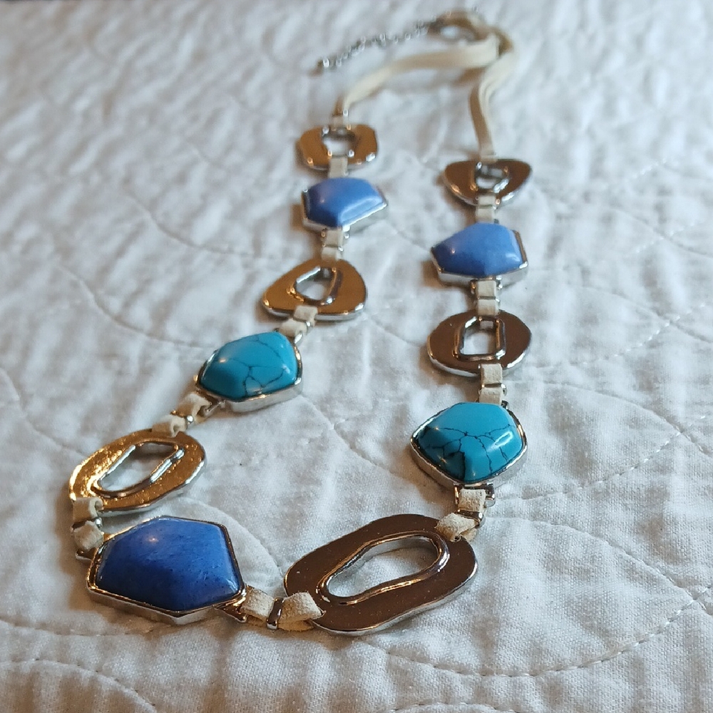 Chico's Blue and Silver Geometric Necklace